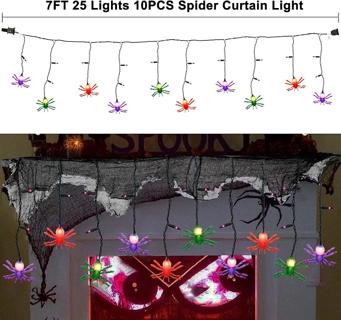 Halloween Spider String Lights, 7Ft Halloween Decorative String Lights - Image 2