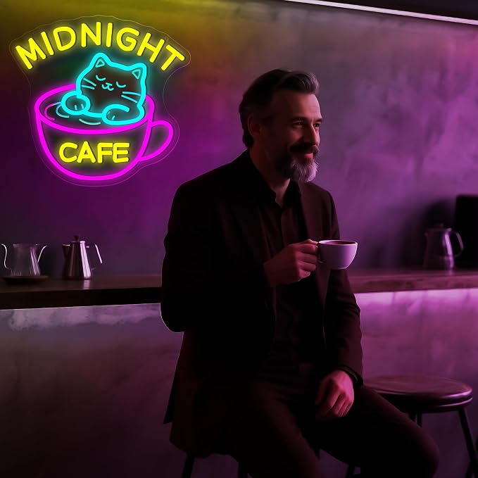 Midnight Coffee Cat Neon Sign for Wall Decor Dimmable Cafe LED Light Sign for - Image 6