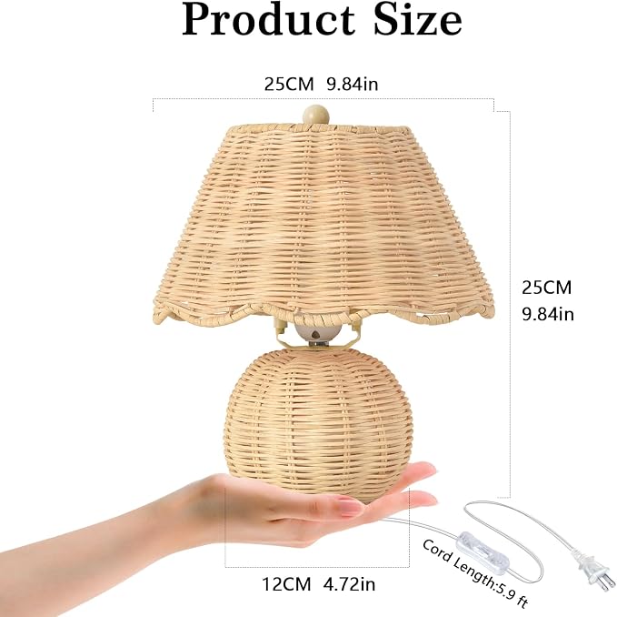 Rattan Small Bedside Mini Table Lamp - Image 2