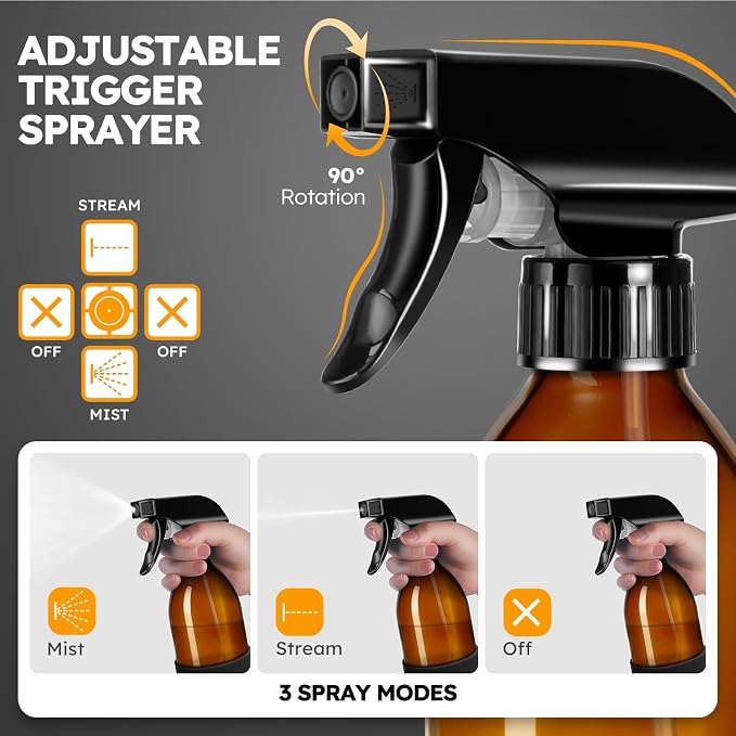 Tecohouse 2 Pack 360° Amber Glass Spray Bottles - Image 3