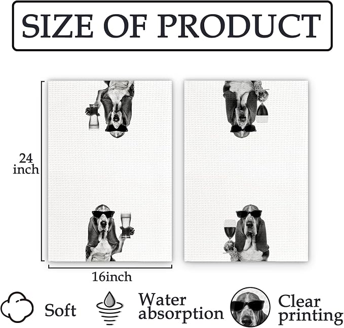 Gifts for Basset Hound Dog Wine Lovers Kitchen Towels Set of 2, Basset Hound - Image 7