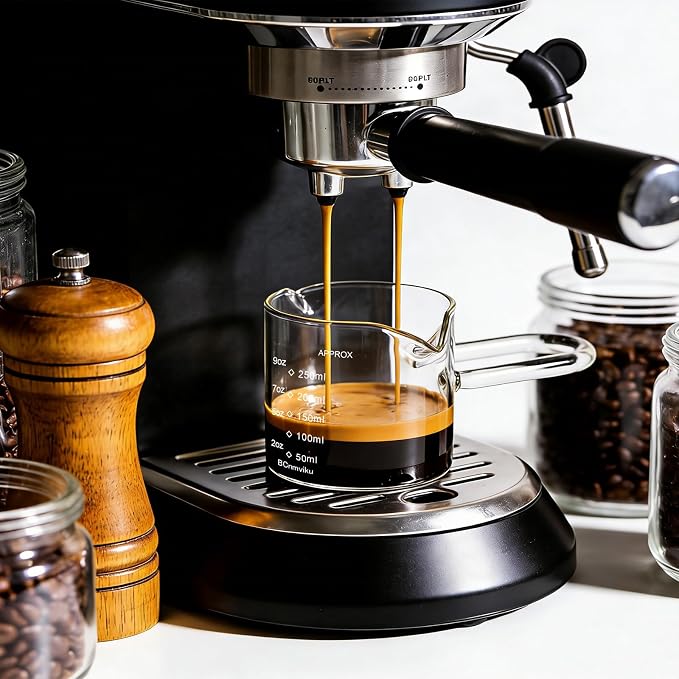 BCnmviku 250ML/8.5OZ Espresso Glass Measuring Cup Triple Pitcher Milk Cup - Image 2