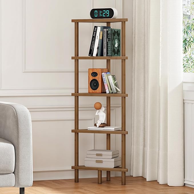 HOOBRO Corner Shelf Stand, 5-Tier Bamboo Corner Bookshelf, Plant Display Shelf - Image 2