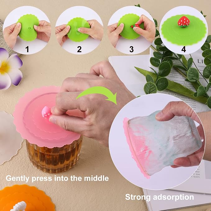 KINBOM 8pcs Silicone Cup Lids, Colorful Anti-Dust Mug Cover - Image 5