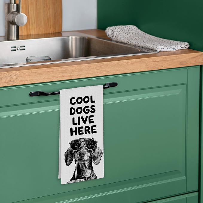 Funny Dog Dachshund Kitchen Towels, Cool Dogs Live Here Dish Towel Gifts - Image 6