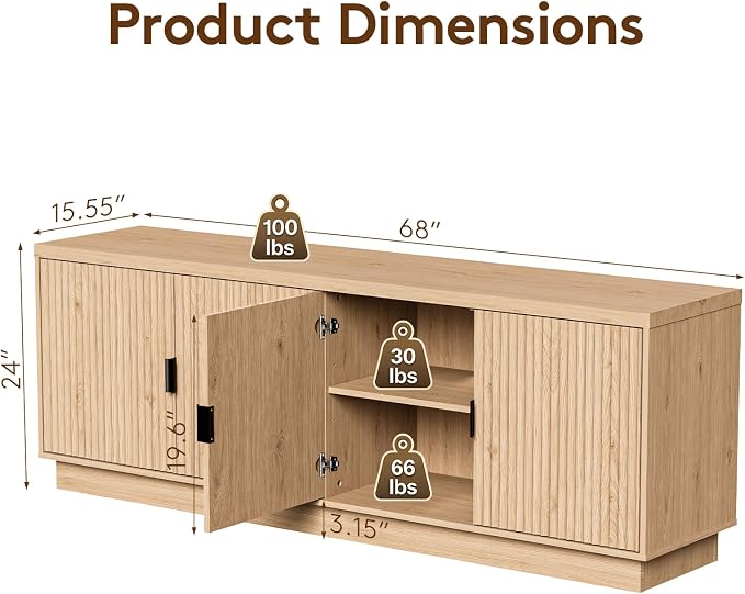 Fatmok 68" TV Stand for 75 Inch TV, Modern Entertainment Centers - Image 2