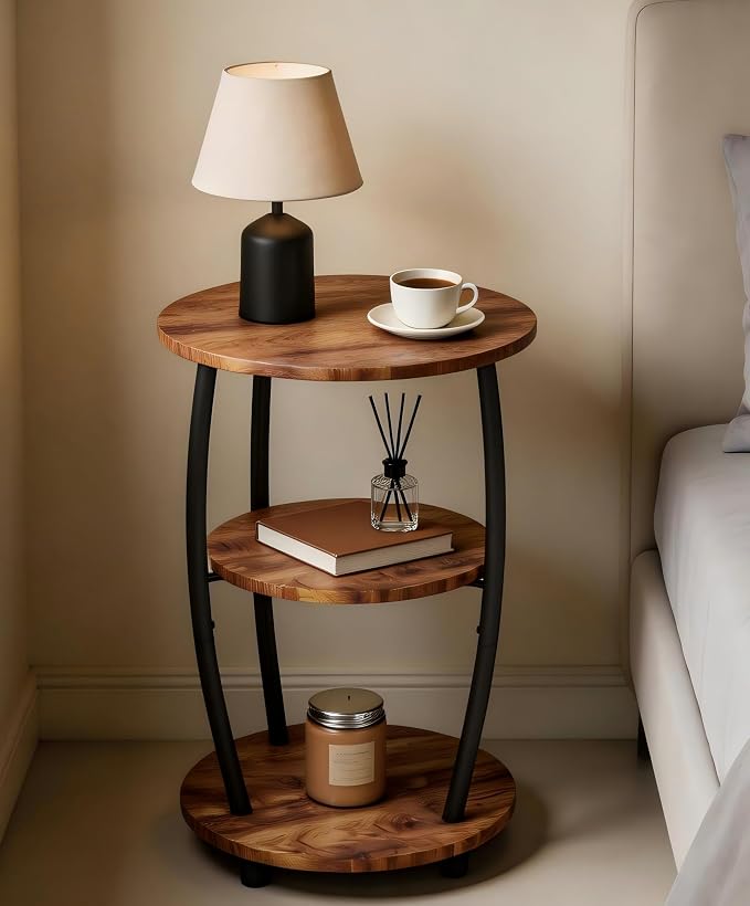 MWOOD Small Round Side Table, 3-Tier End Table by MWOOD