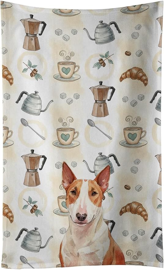 Caroline's Treasures Red and White Bull Terrier Coffee Bar Kitchen Towel Velour by CarolinesTreasures