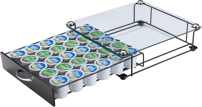 K Cup Holder Drawer with Glass Top, 30pods K Cup Organizer, Storage Coffee by Ricerat