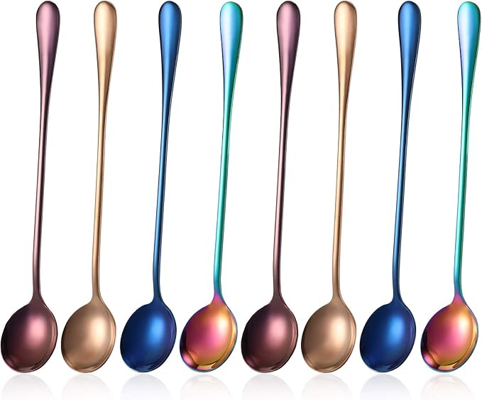8 Pieces Long Handle Tea Spoon Stainless Steel Coffee Mixing Spoons Teaspoon by Patelai