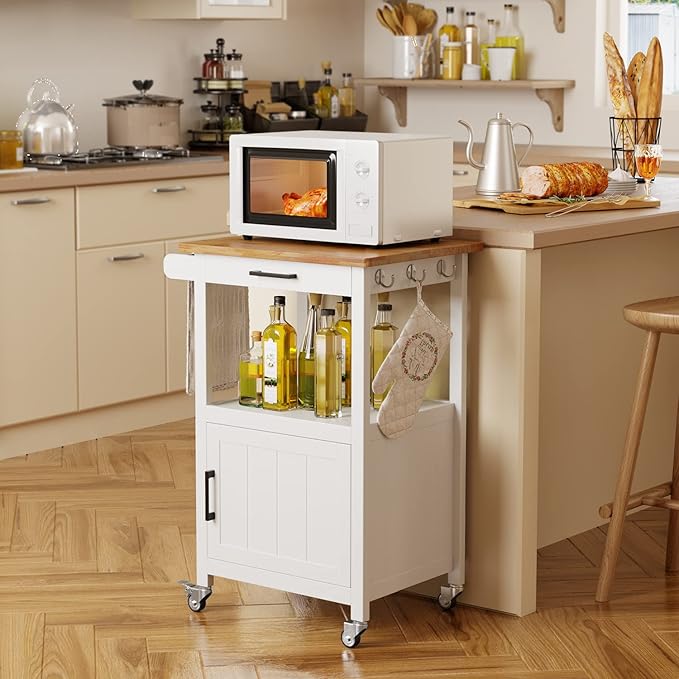 Qsun Kitchen Cart with Drawer, Small Kitchen Island on Wheels, Microwave Cart - Image 5