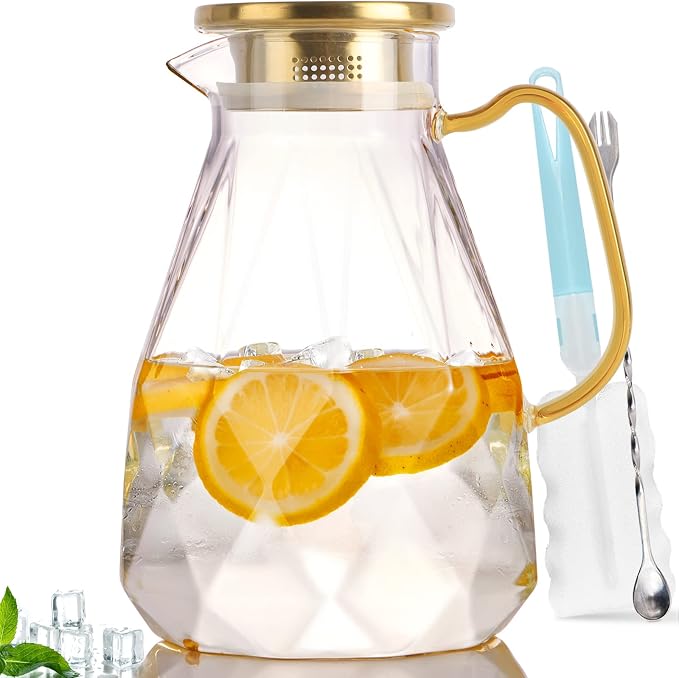 Glass Pitcher, 2.2 Liter Water Pitcher by Yirilan