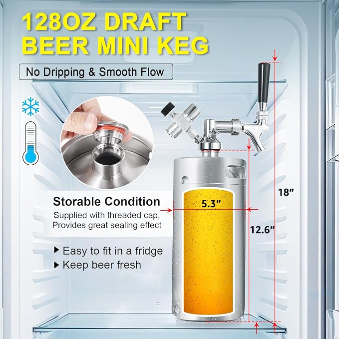 Ferroday Mini Keg Growler Tap System, 128Oz Mini Beer Growler, Stainless Steel - Image 5