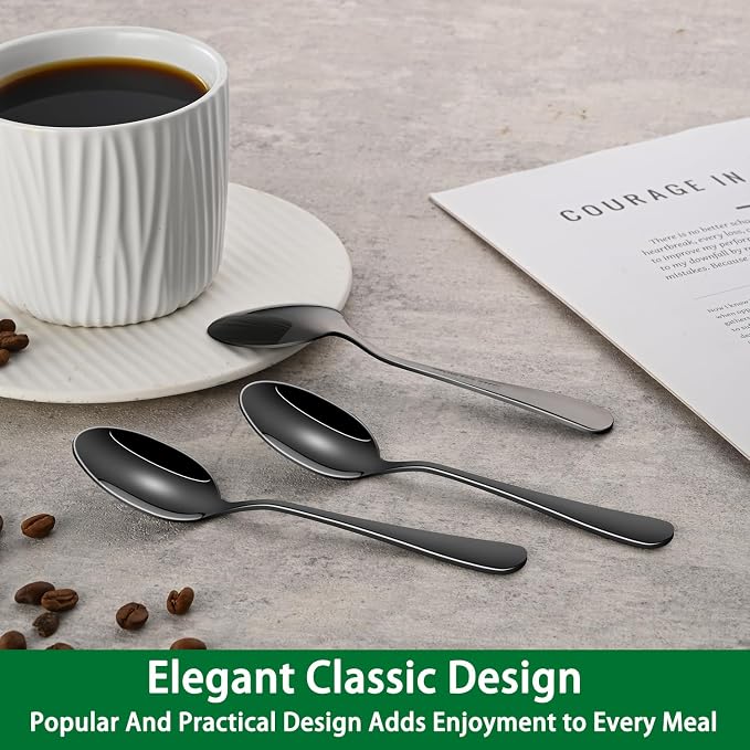 DEHOV 4.7 Inch Coffee & Tea Spoons, 8-Piece Black Stainless Steel Espresso - Image 7