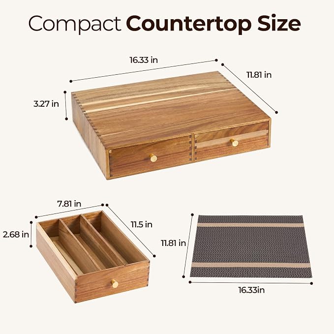 K Cup Organizer Drawer, Acacia Wood Coffee Pod and Tea Bag Storage Box - Image 3