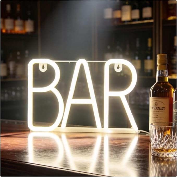 Neon BAR sign, Hangable Illuminated Marquee Letter Lights, USB/Battery Powered by Bounvi