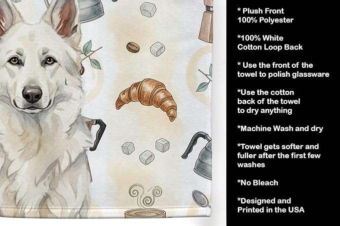 Caroline's Treasures White German Shepherd Coffee Bar Kitchen Towel Velour - Image 4