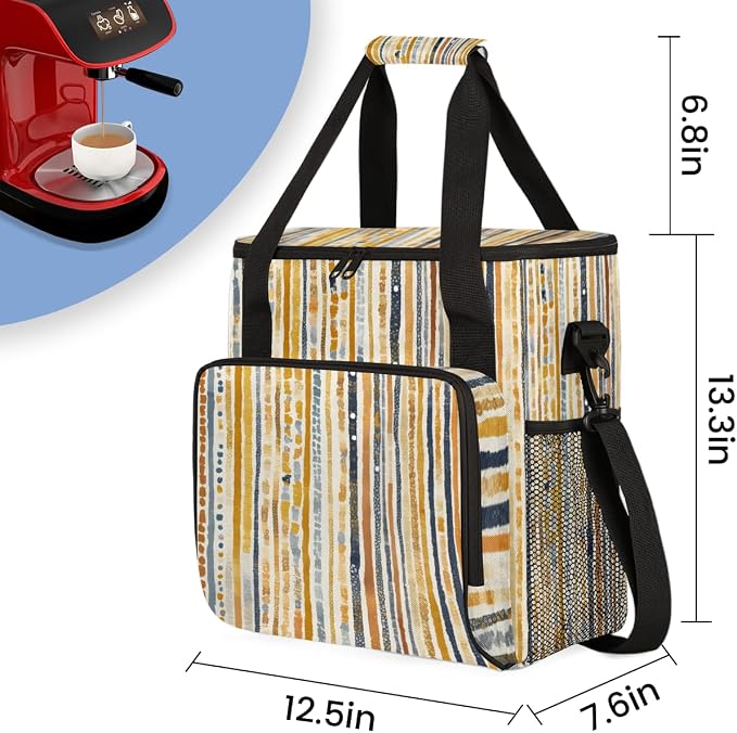 Boho Striped Travel Coffee Maker Carrying Bag Stripe Geometric Large Organizer - Image 2