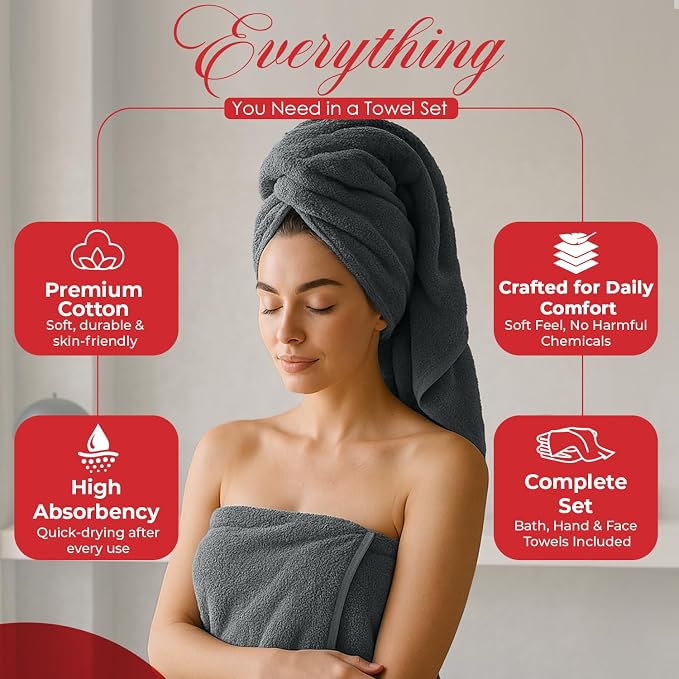 RIVERSIDE Pack of 8 Towels Set, 2 Large Bath, 2 Hand, 4 Face Washcloths - Image 8