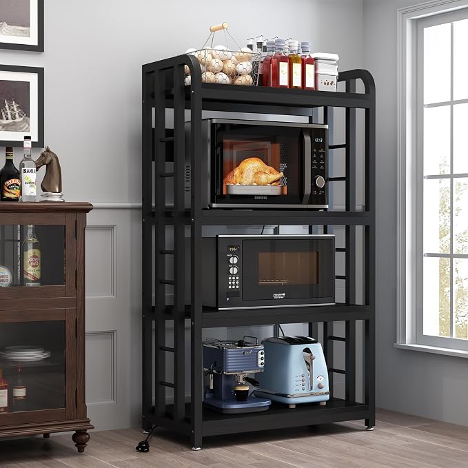 Bakers Rack with Power Outlet ，Microwave Stand 4-Tier Kitchen Baker's Rack by SIREDEEP