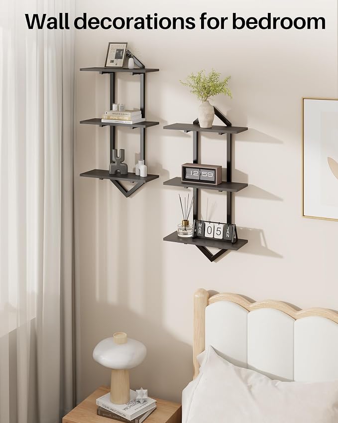 3 Tier Floating Shelves, Modern Geometric Wooden Shelf - Image 6
