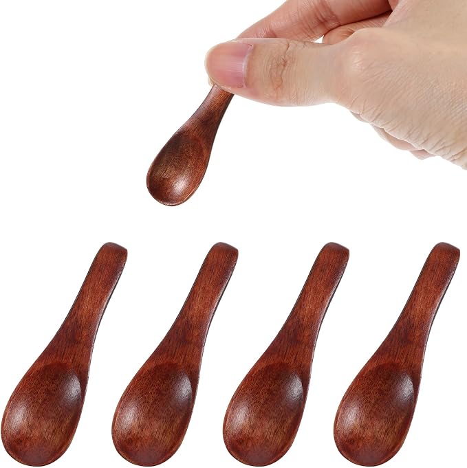 4 Pcs Handcrafted Tiny Wooden Spoons | Mini Scoops by Unknown