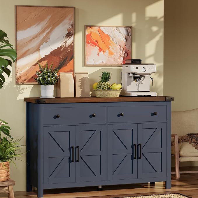 VVFLU 55'' Buffet Cabinet with Storage, Farmhouse Kitchen Storage Cabinet with - Image 2