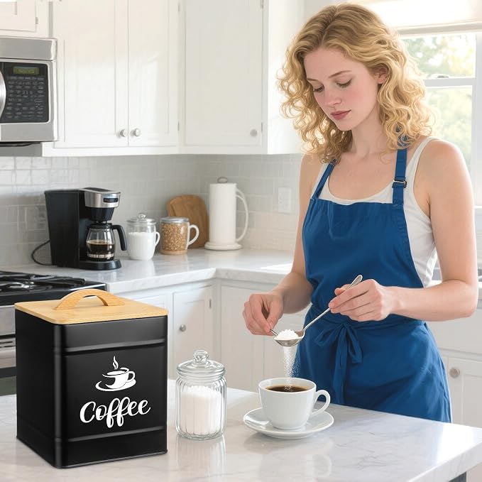 Maxdot 40 oz Black Airtight Coffee Canister Large Iron Farmhouse Container - Image 6