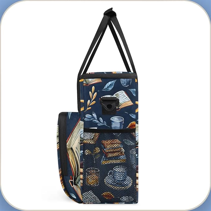 Books Coffee Theme Coffee Maker Carring Bag, Large Insulated Storage Organizer - Image 4
