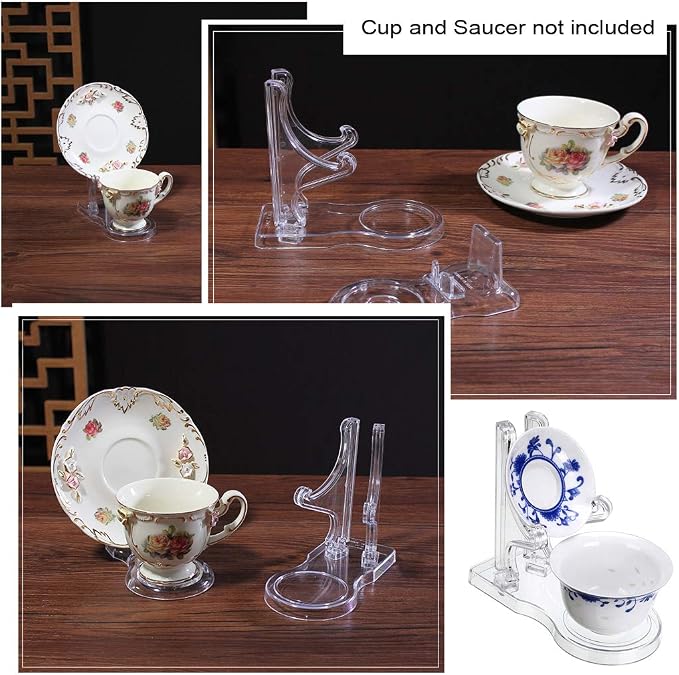 Hipiwe Acrylic Tea Cup Saucer Display Stands Clear Dinnerware Display Easel - Image 3