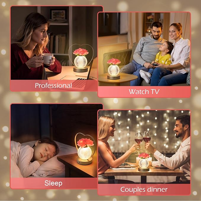AMWGIMI Women Gifts Rose Flower Lamp, Rechargeable Cordless LED Touch Lamp | - Image 6
