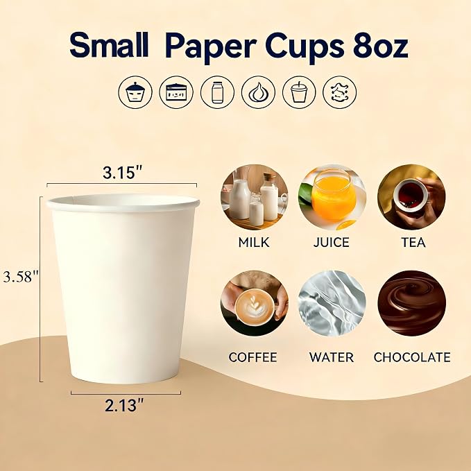 8 oz Disposable Paper Cups 300 Pack - Image 2