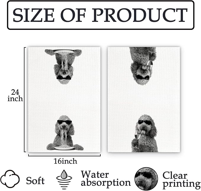 Goldendoole Gifts Wine Kitchen Towels Set of 2, Funny Golden Doole Dog Eating - Image 7