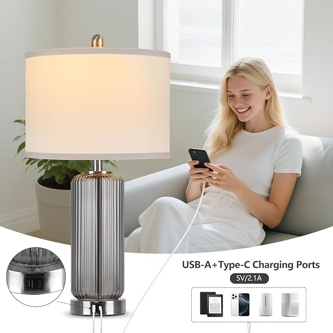 Table Lamps Set of 2 with Touch Control, 3-Way Dimmable Nightstand Lamp with - Image 3