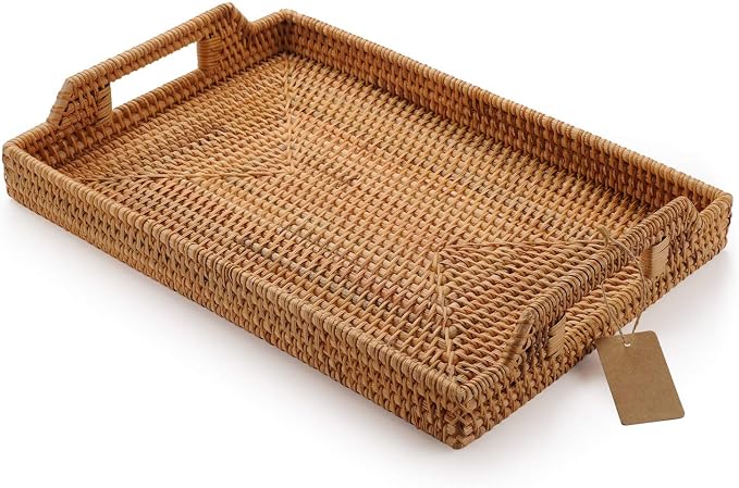 Hand-Woven Rattan Rectangular Serving Tray by DECRAFTS