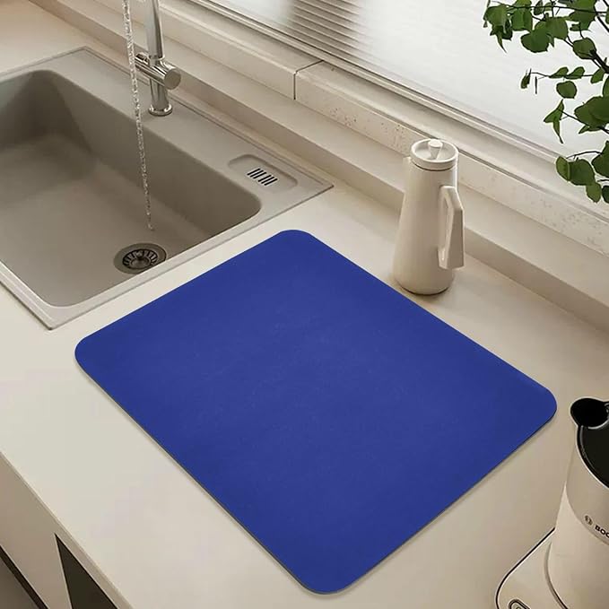 Blue Dish Drying Mat for Kitchen Counter No-slip Rubber Bottom Dish Drying Pad - Image 6