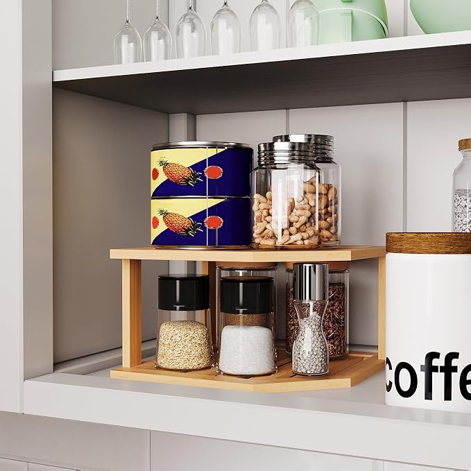 VERTORGAN Bamboo Corner Shelf, 2 Tier Plate Organizer - Image 2