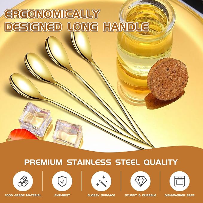 Long Handle Iced Tea Spoons, 9.5-Inch Stainless Steel Dessert and Coffee Mixing - Image 3