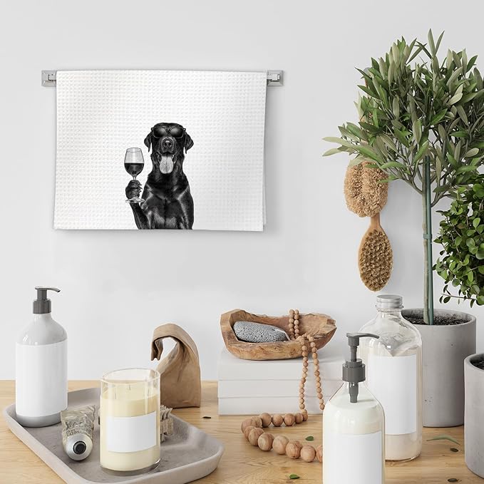 Gifts for Black Lab Dog Wine Lovers Kitchen Towels Set of 2, Funny Dog Home Bar - Image 4