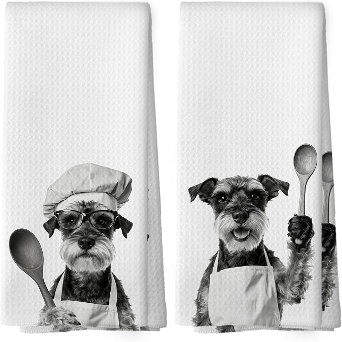 Funny Schnauzer Kitchen Towels Set of 2, Dog Kitchen Accessories, Dog Chef Gift by Mcehtle