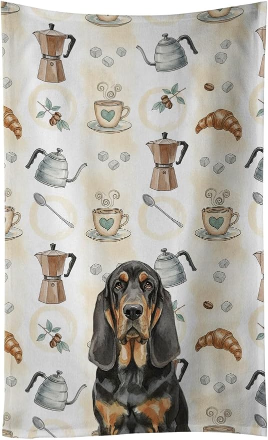 Caroline's Treasures Black and Tan Bloodhound Coffee Bar Kitchen Towel Velour by CarolinesTreasures