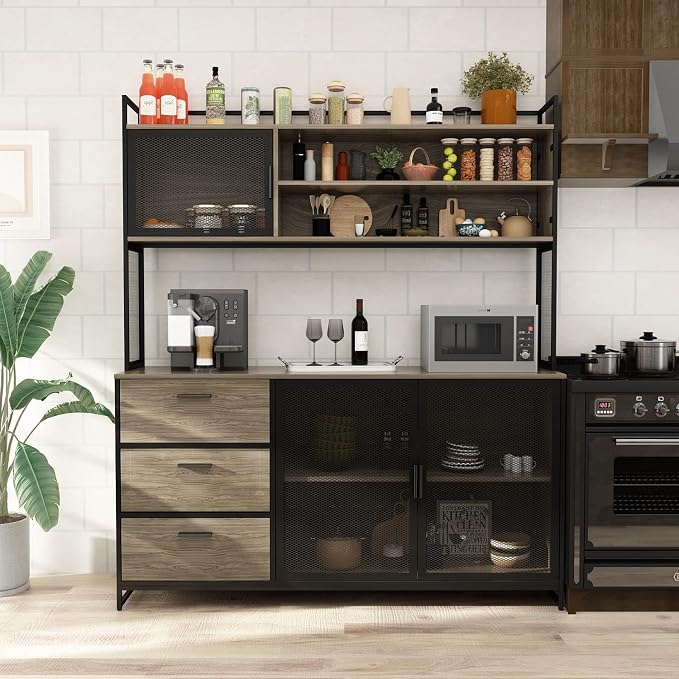 AGOTENI Large Kitchen Hutch Cabinet, Storage Cupboard Pantry - Image 3
