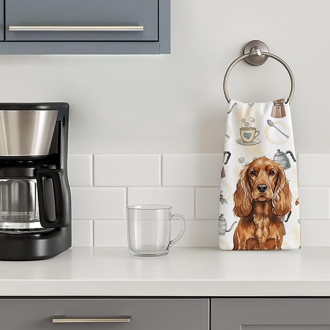 Caroline's Treasures Red English Cocker Spaniel Coffee Bar Kitchen Towel Velour - Image 3