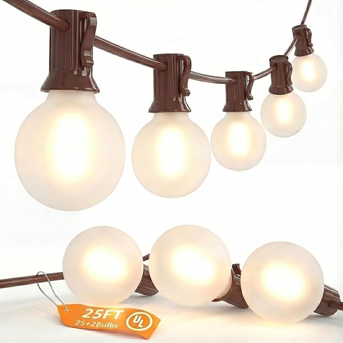 25FT Brown Outdoor String Lights, Shatterproof LED Globe String Lights by SUNSGNE