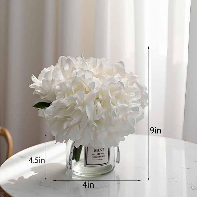 LADADA Artificial White Peony Flowers in Vase, Wedding Bathroom Home Table Decor - Image 5