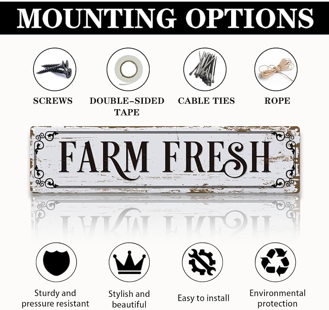Farm Decor, Farm Fresh Sign, 15.8x4 inches, Chicken Coop Decors, Retro Metal - Image 3