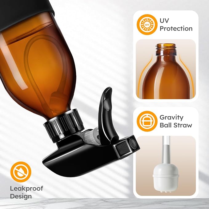 Tecohouse 2 Pack 360° Amber Glass Spray Bottles - Image 4