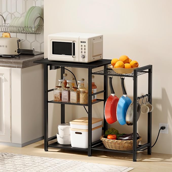 HOOBRO Bakers Rack with Power Outlet, Microwave Stand with Pots Rack, Kitchen - Image 3
