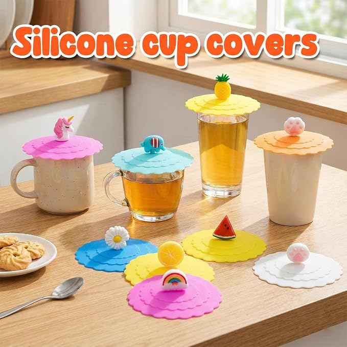 8PCS Silicone Cup Lids Mug Cover, Colorful Food Grade Anti-dust Airtight Seal - Image 2