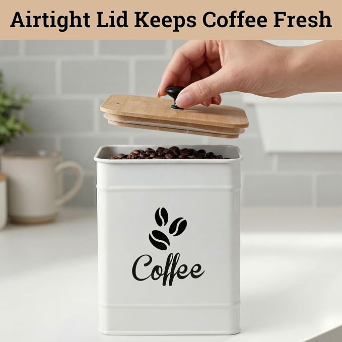 Airtight Coffee Canister - 40 oz Large Iron White Coffee Container Airtight - 6 - Image 4
